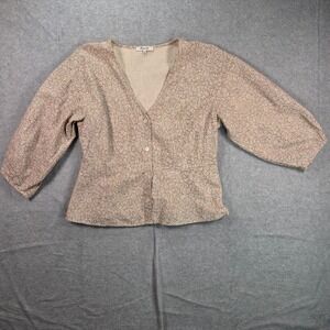 Madewell Button Front Top Women 10 Pink Floral Sleeve V-Neck Seersucker